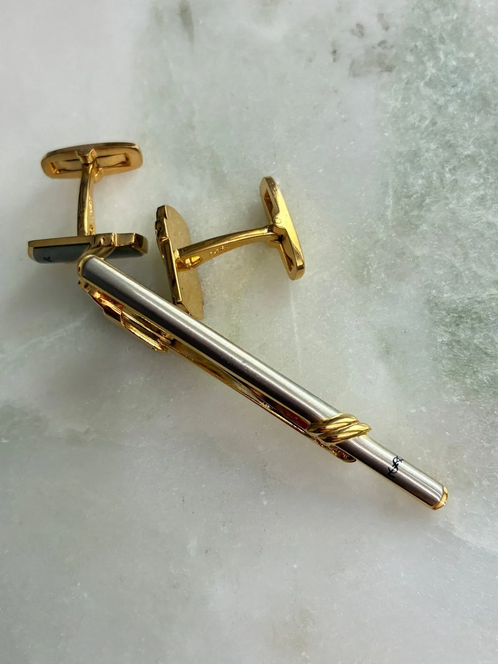 YSL Vintage Cuff Links & Tie Clip Set